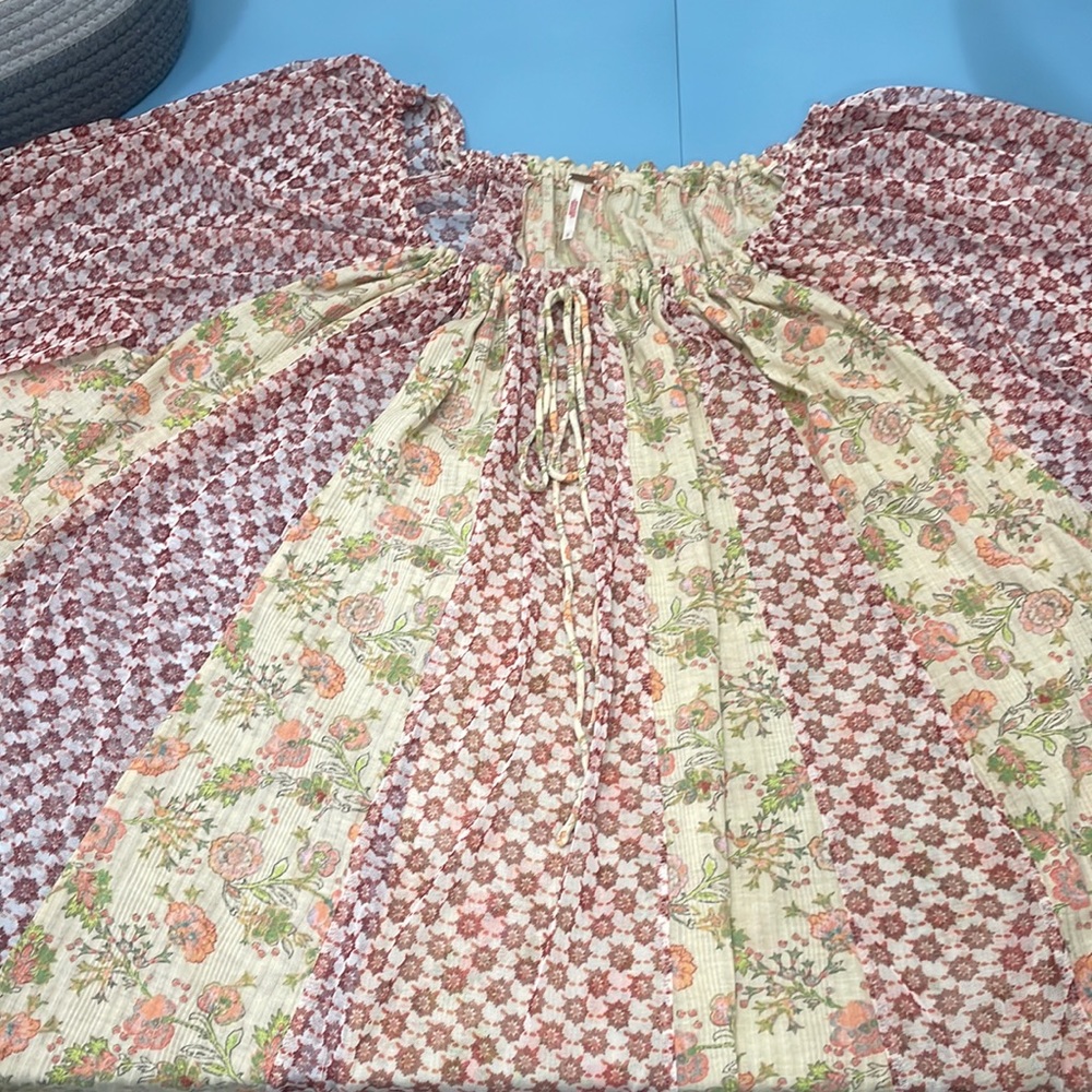Free People Boho Floral Patchwork Sheer Peasant Cottagecore Mini Dress Small - Picture 14 of 16